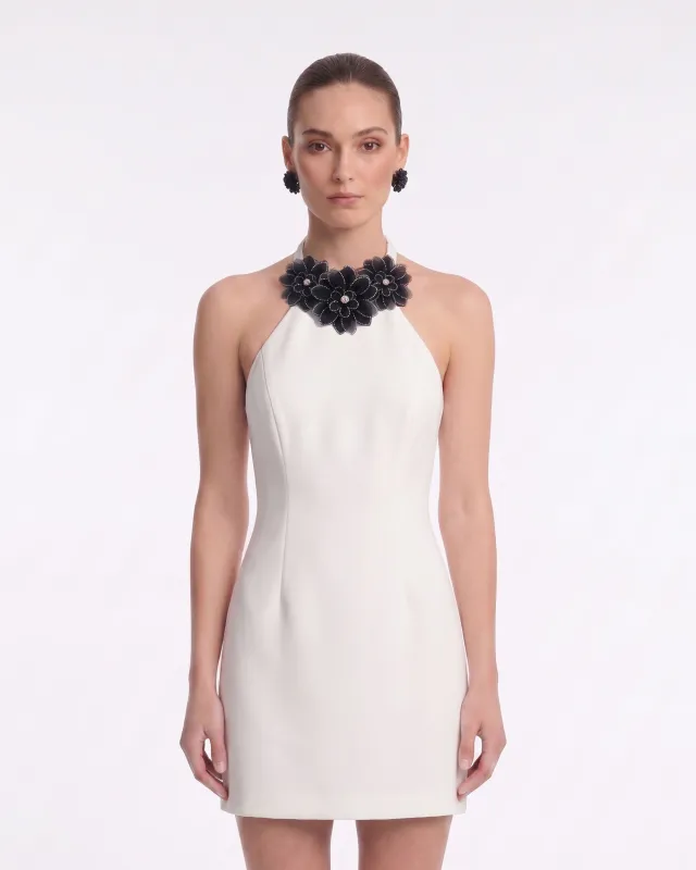 Floral Appliqué Halter Mini Dress - Ivory made by JW PEI