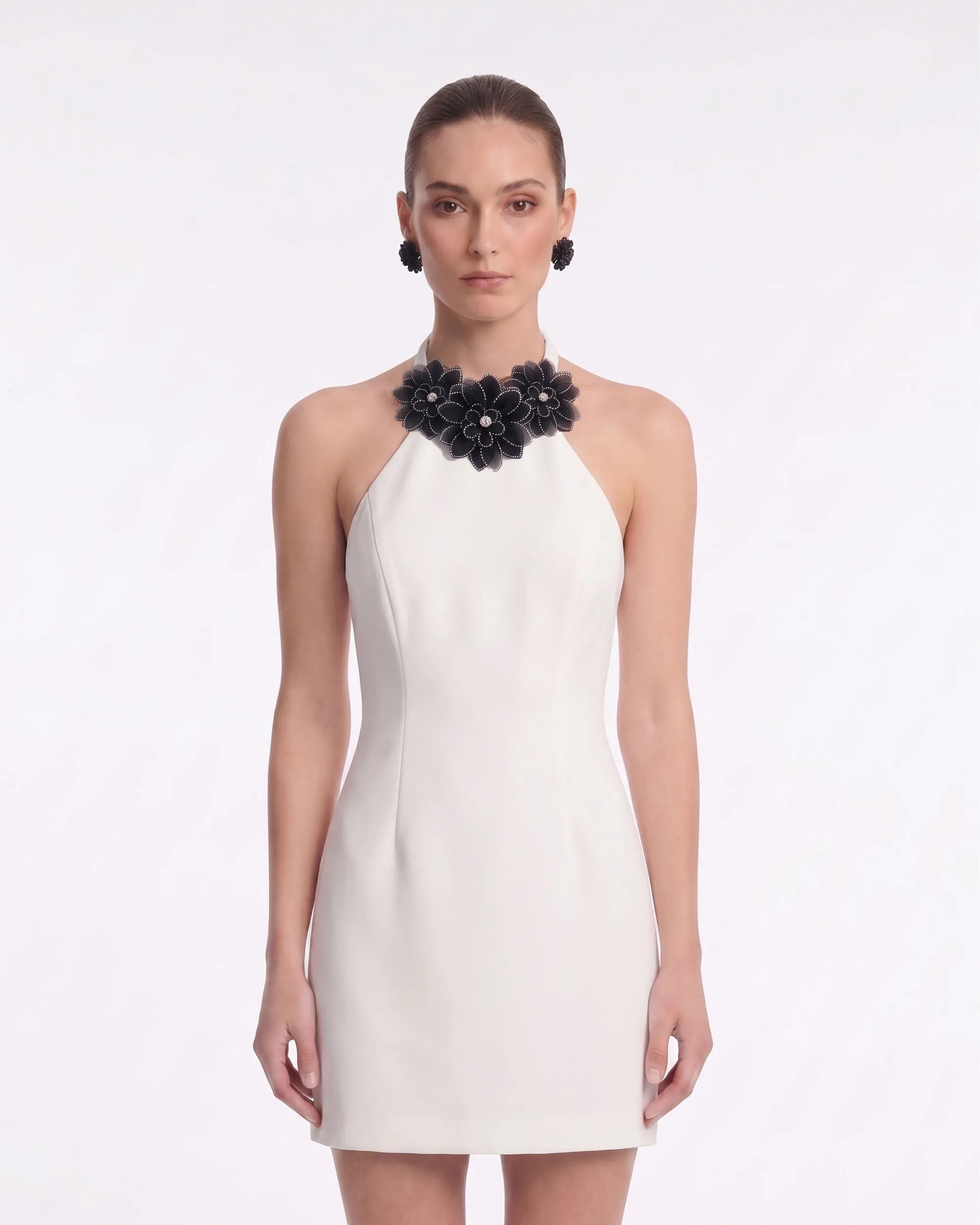 Floral Appliqué Halter Mini Dress - Ivory sold by JW PEI
