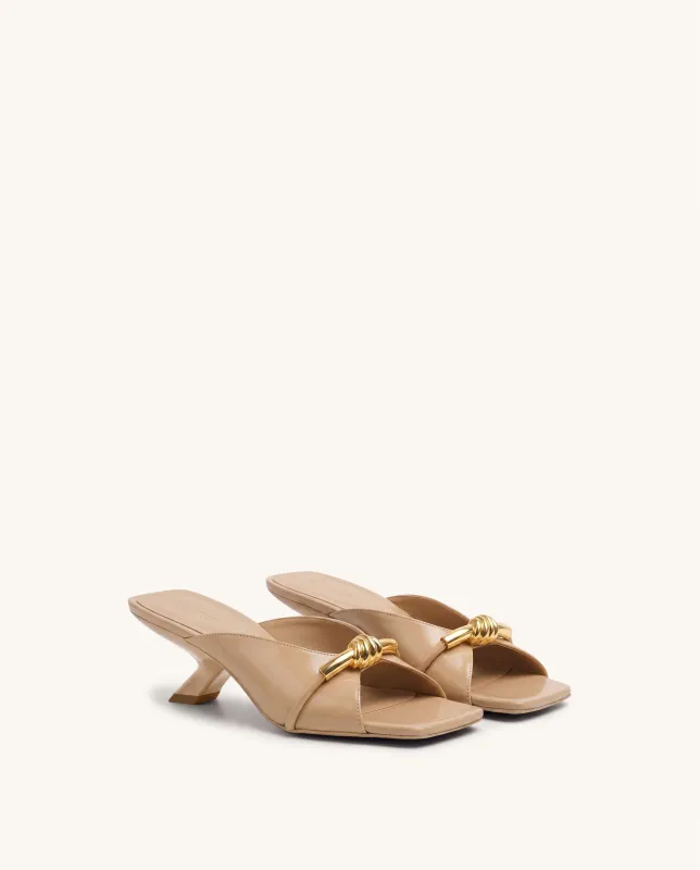 Lena Metal Rope Knot Patent Cross-Strap Heeled Sandals - Nude made by JW PEI