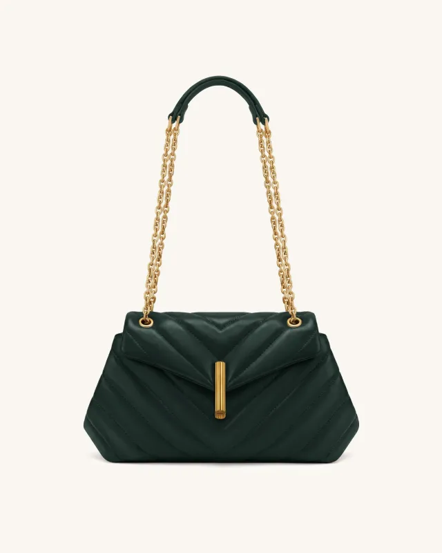 Valerie Quilted Chain Flap Shoulder Bag - Dark Ink Green made by JW PEI