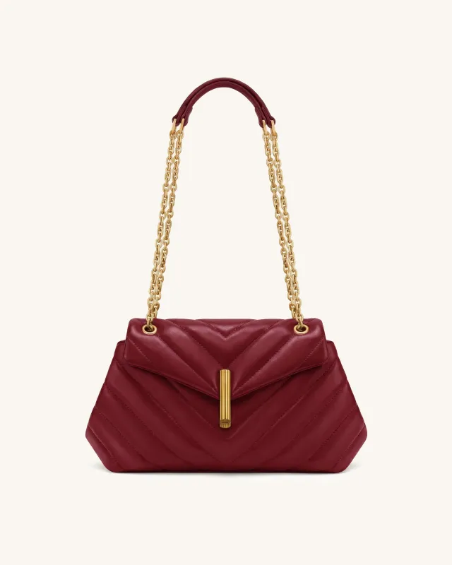 Valerie Quilted Chain Flap Shoulder Bag - Dark Red made by JW PEI