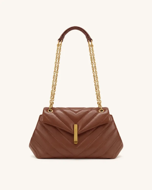 Valerie Quilted Chain Flap Shoulder Bag - Light Brown made by JW PEI