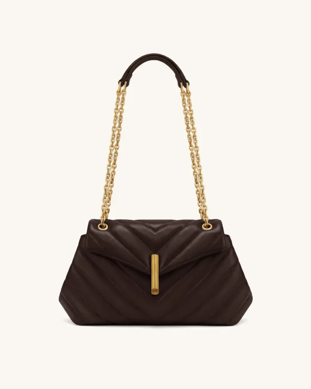 Valerie Quilted Chain Flap Shoulder Bag - Dark Brown made by JW PEI