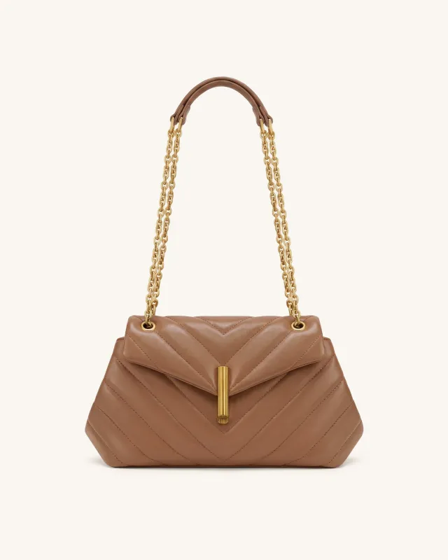 Valerie Quilted Chain Flap Shoulder Bag - Caramel Brown made by JW PEI
