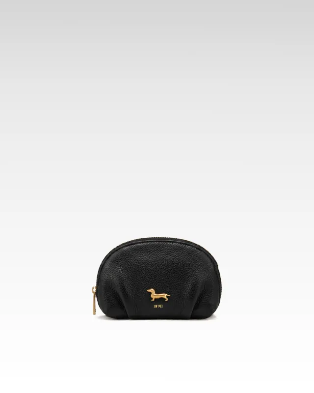 Maeve Dachshund Emblem Pebbled Zip Pouch - Black made by JW PEI