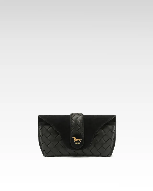 Maeve Dachshund Emblem Woven Faux Suede Glasses Case - Black made by JW PEI