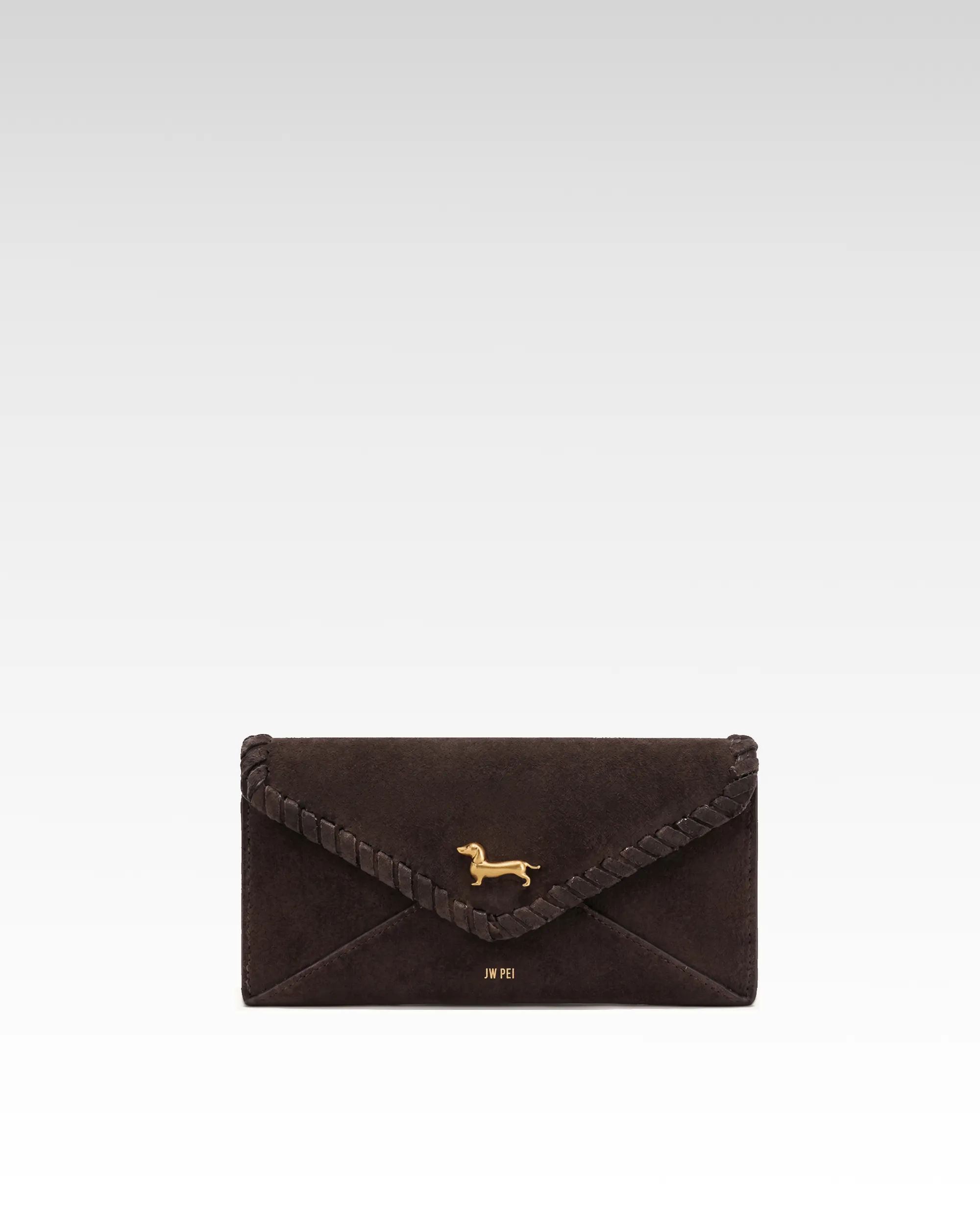 Maeve Dachshund Emblem Whipstitch Faux Suede Wallet - Dark Brown sold by JW PEI