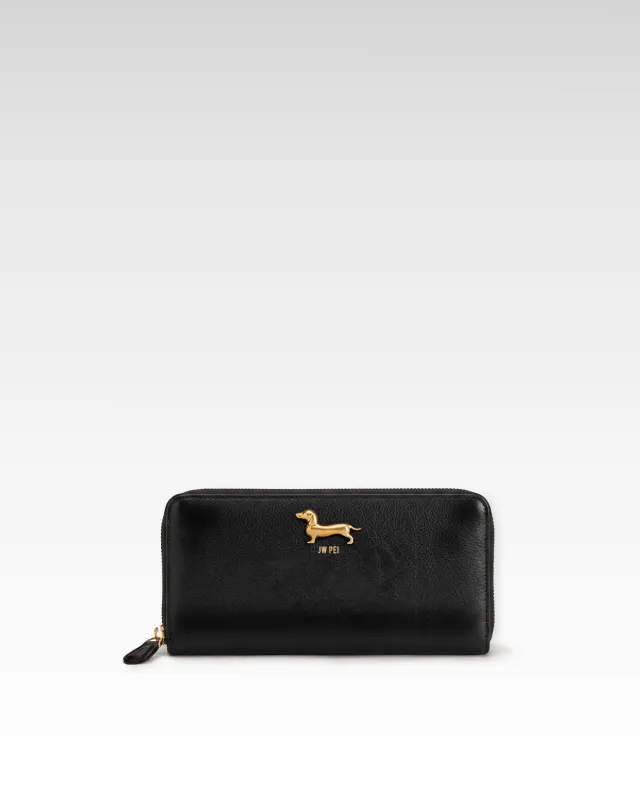 Maeve Dachshund Emblem Zip-Around Wallet - Black made by JW PEI