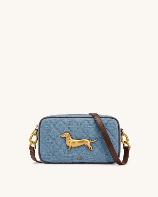 Riley Dachshund Quilted Shoulder Bag - Light Blue Denim made by JW PEI