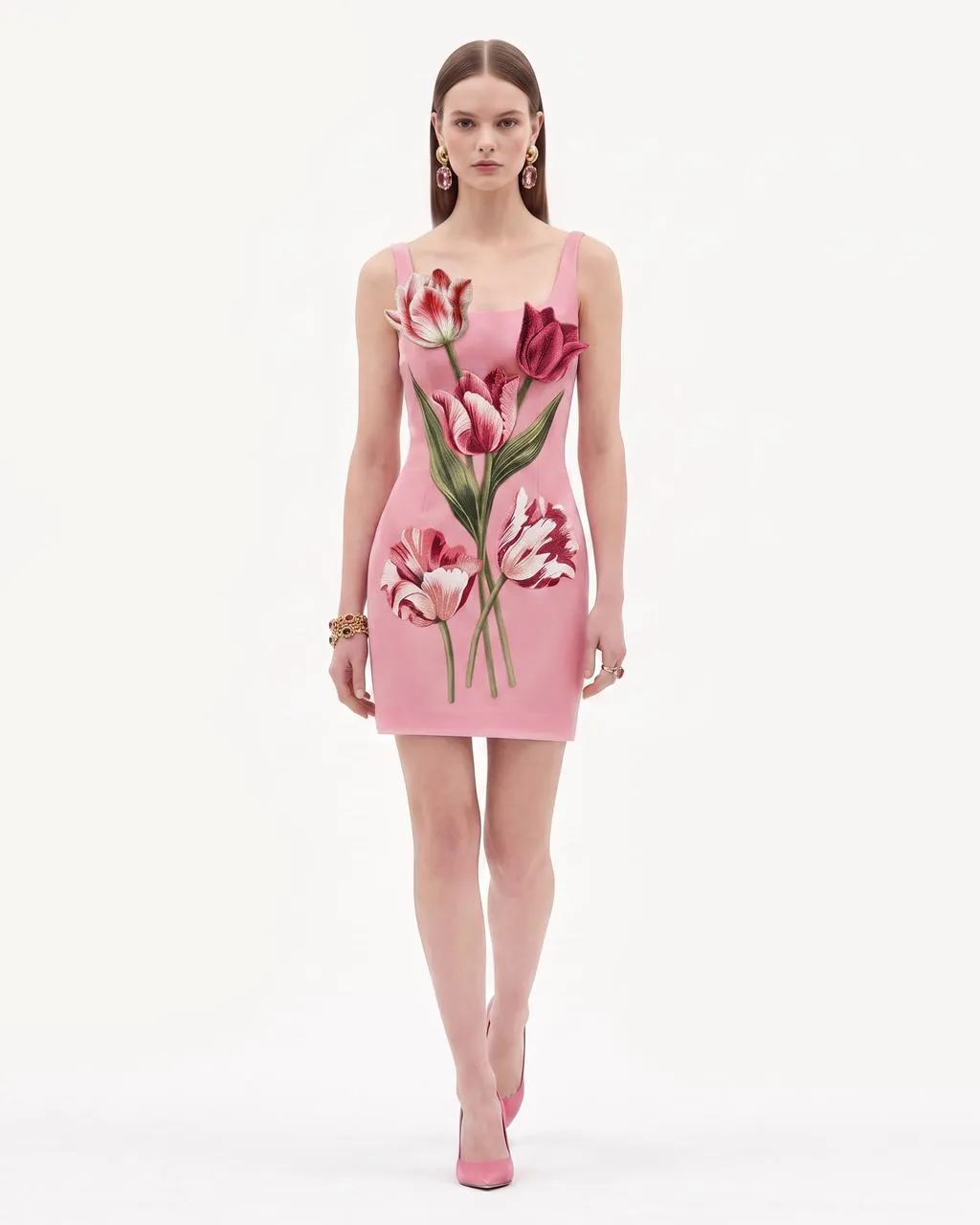 Tulip Appliqué Square-Neck Mini Dress - Rose Pink sold by JW PEI