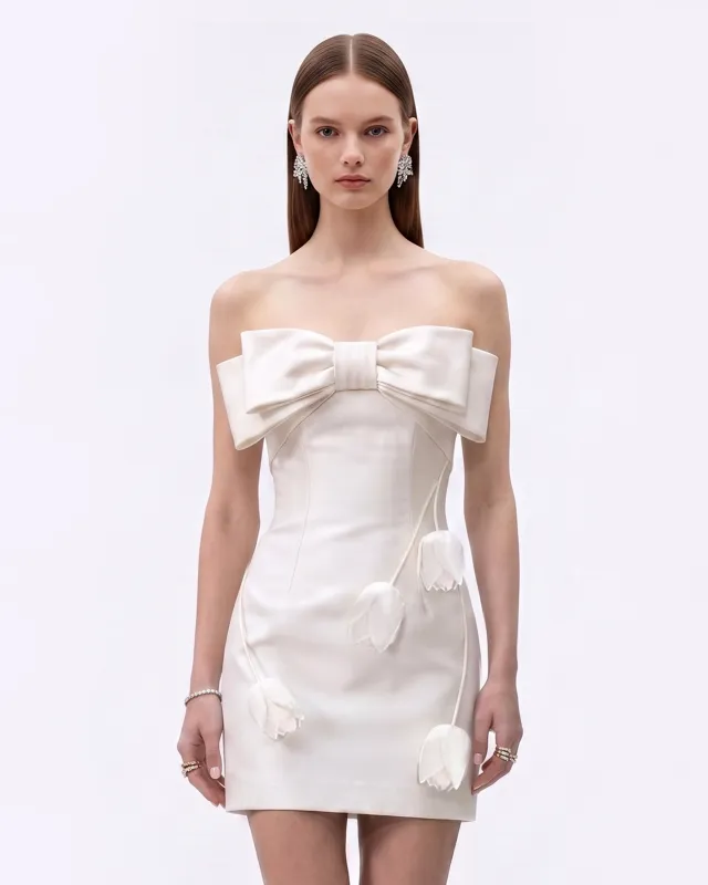 TuliP Bow Detail Strapless Mini Dress - Ivory made by JW PEI