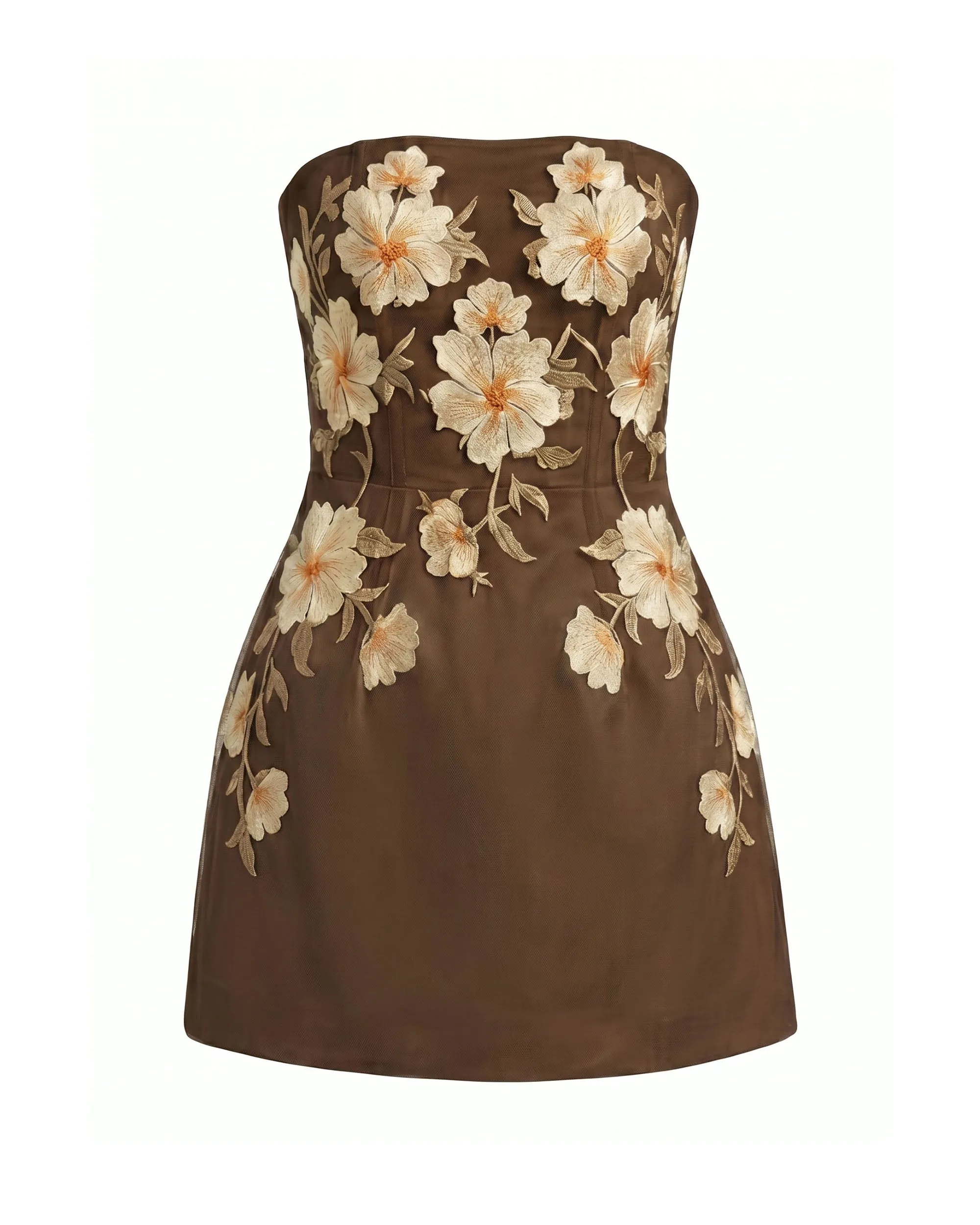 Floral Embroidered Strapless Corset Mini Dress - Brown sold by JW PEI product image thumbnail 3
