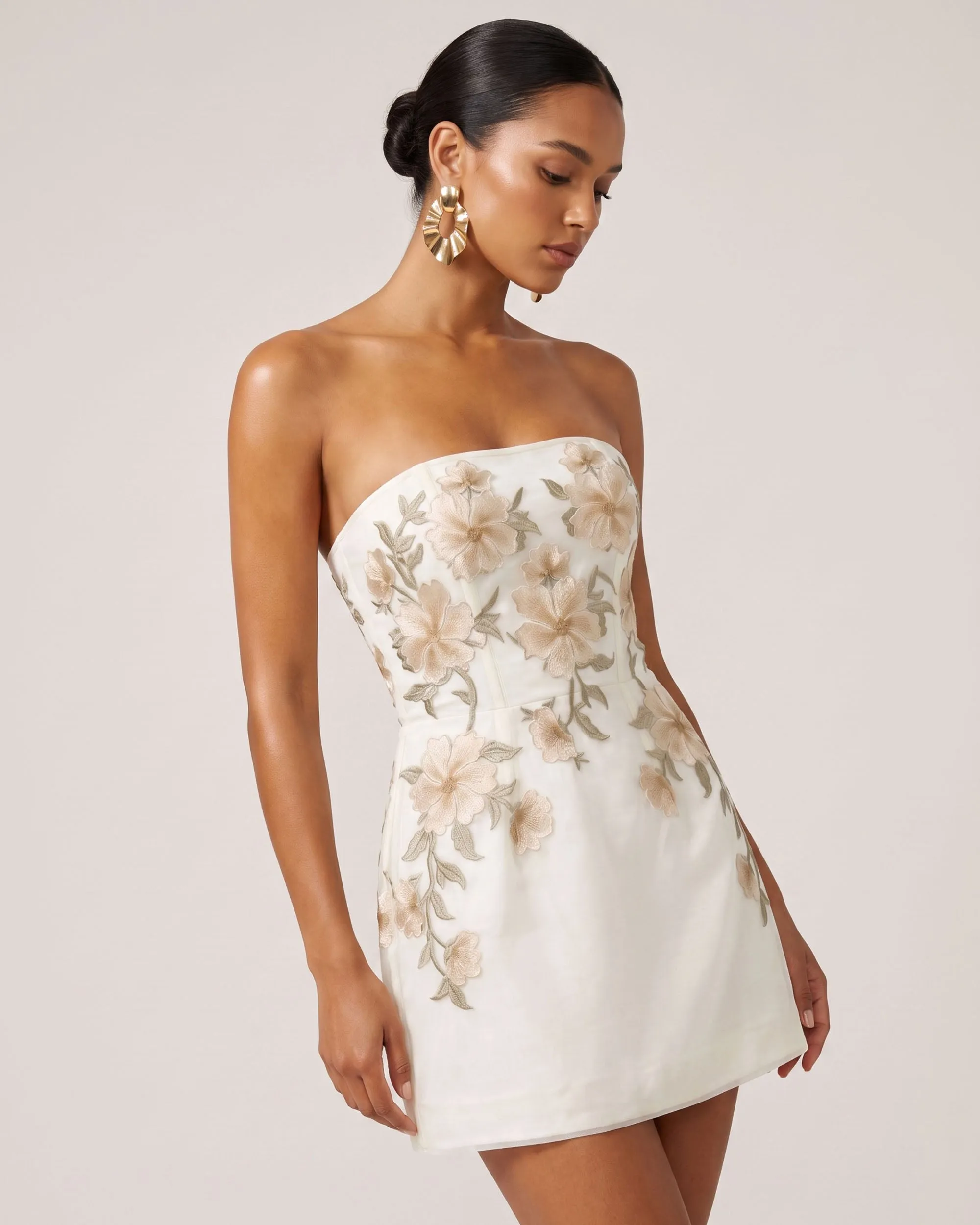 Floral Embroidered Strapless Corset Mini Dress - White sold by JW PEI product image thumbnail 2