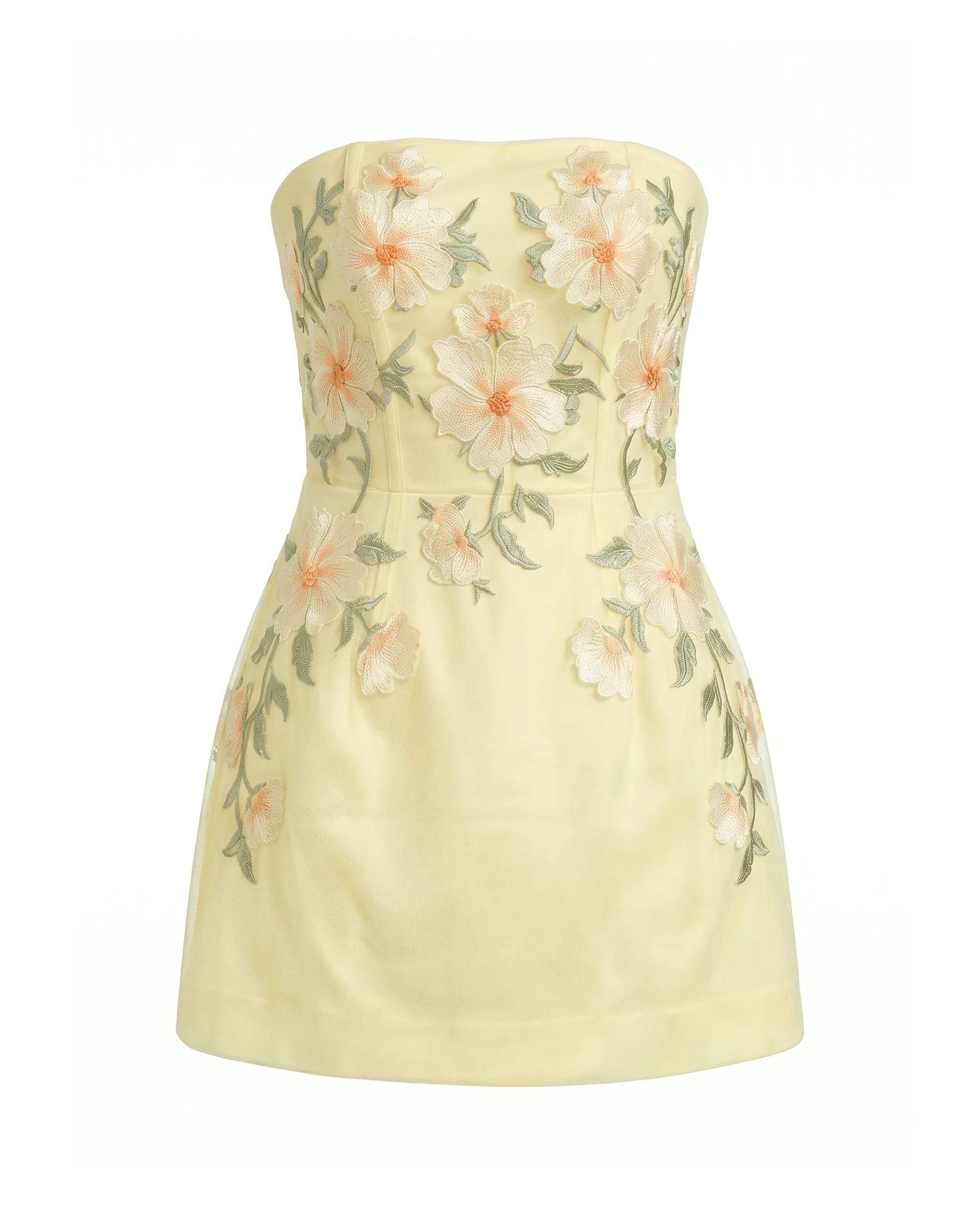 Floral Embroidered Strapless Corset Mini Dress - Light Yellow sold by JW PEI product image thumbnail 3