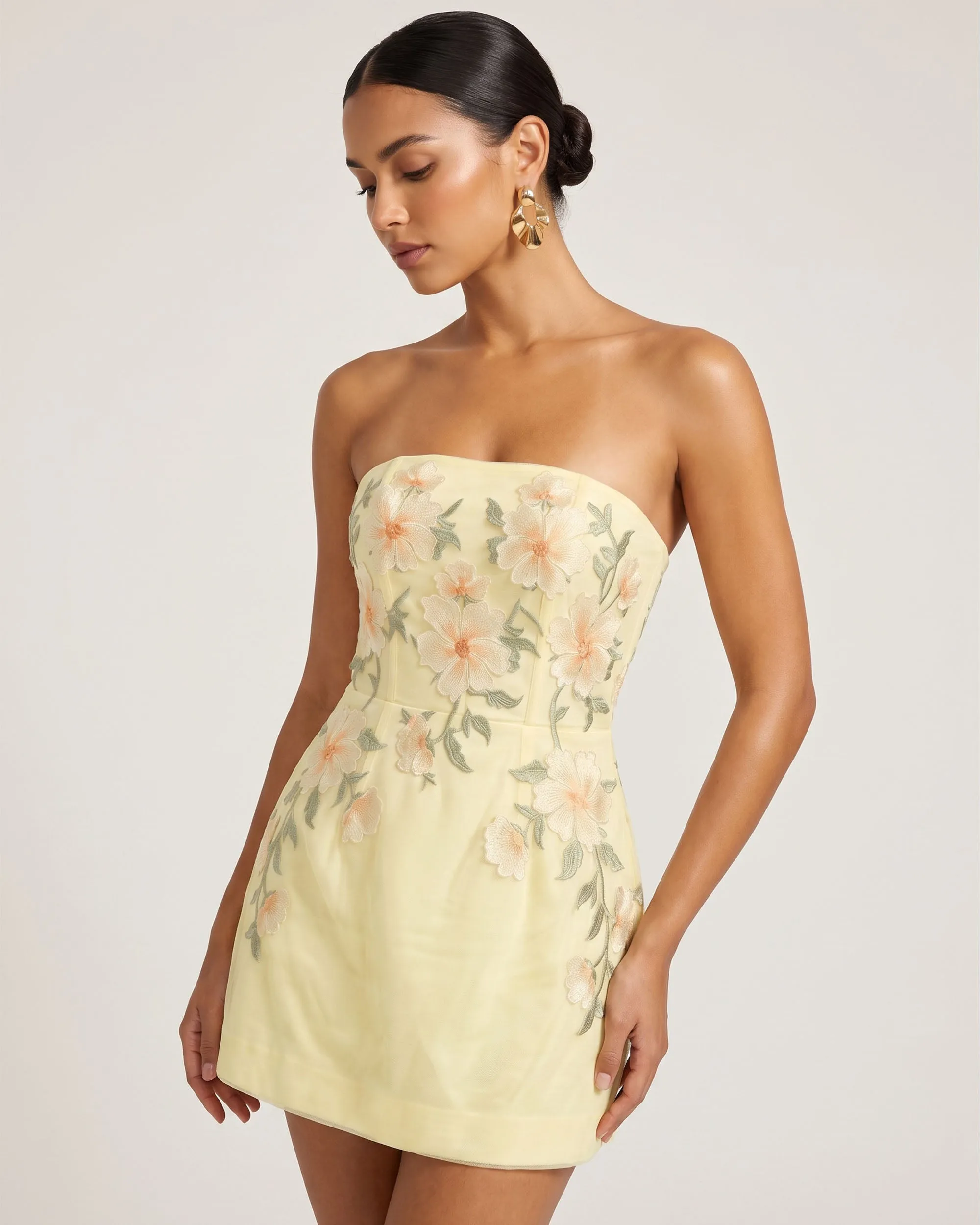 Floral Embroidered Strapless Corset Mini Dress - Light Yellow sold by JW PEI product image thumbnail 2