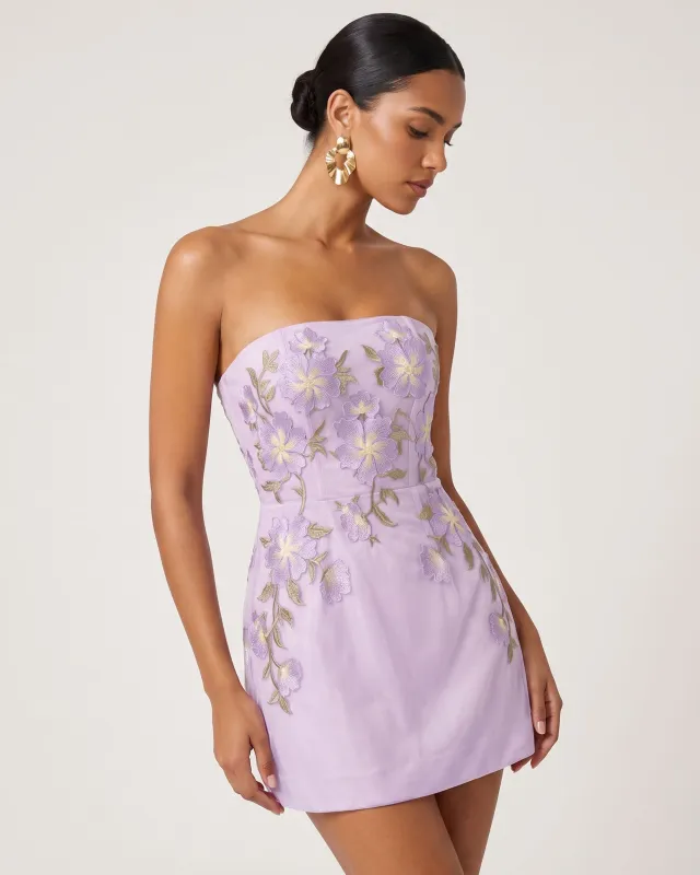 Floral Embroidered
Strapless Corset Mini Dress - Light Purple made by JW PEI