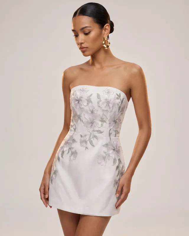 Floral Embroidered Strapless Corset Mini Dress - Light Gray made by JW PEI