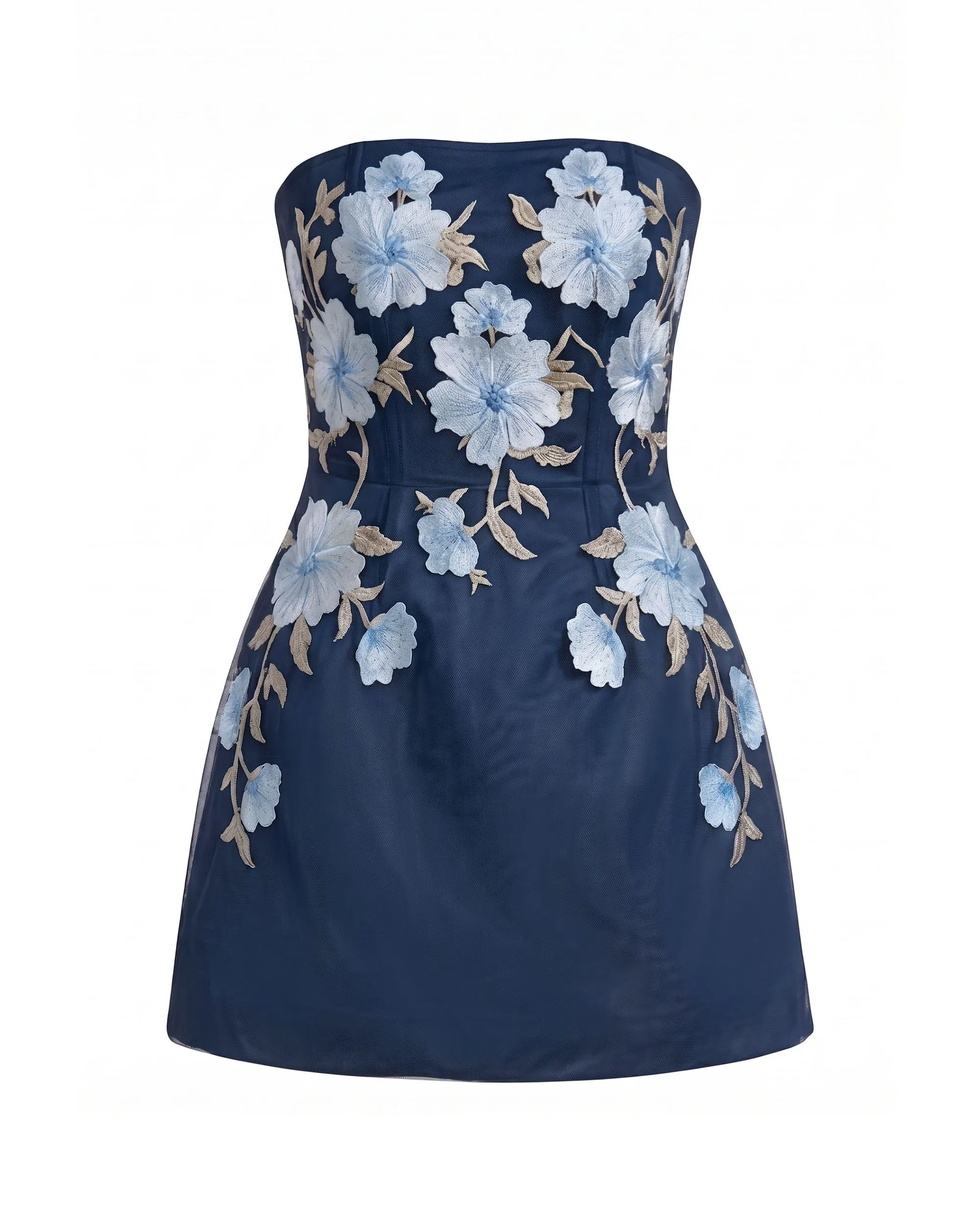 Floral Embroidered Strapless Corset Mini Dress - Dark Blue sold by JW PEI product image thumbnail 3