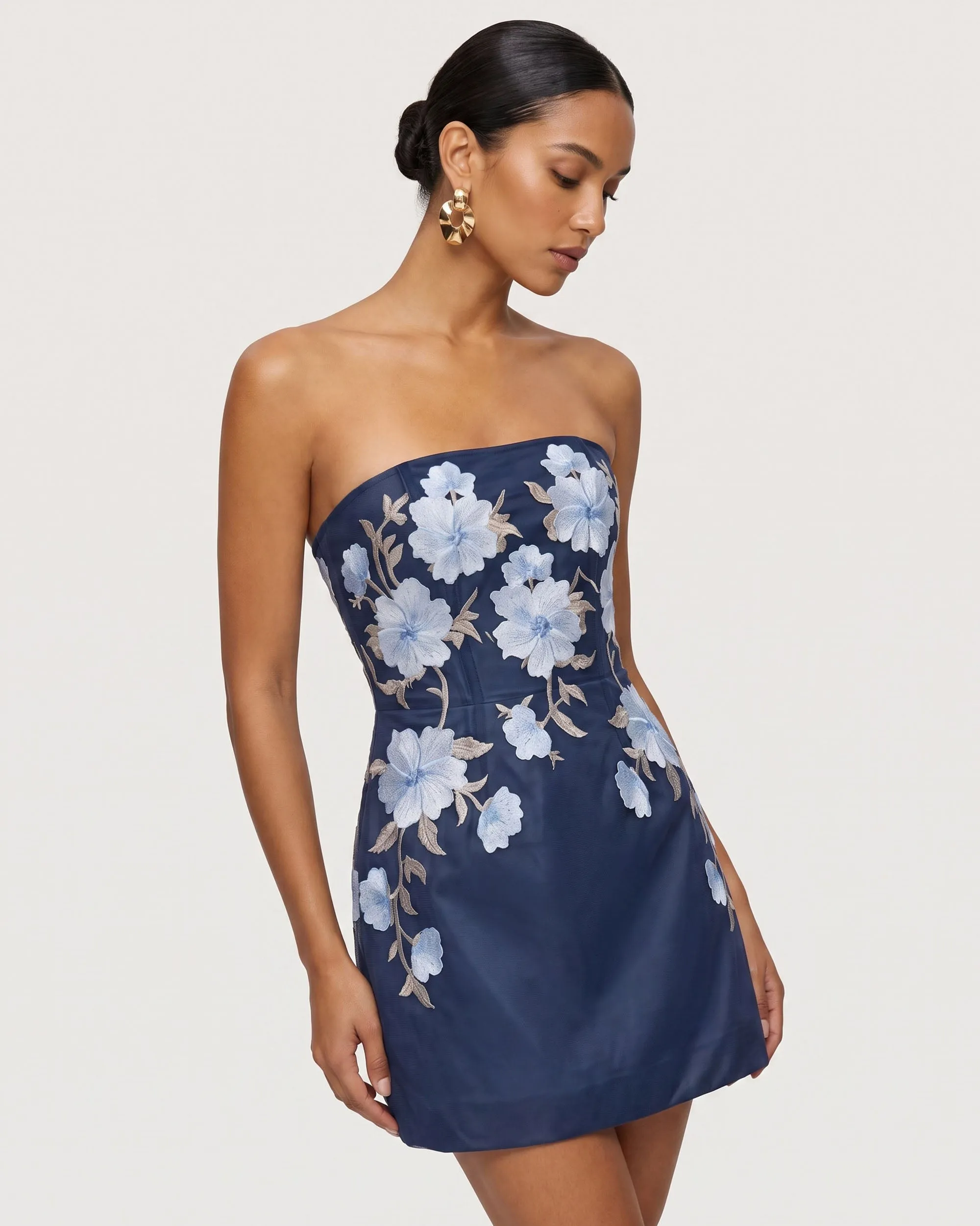 Floral Embroidered Strapless Corset Mini Dress - Dark Blue sold by JW PEI product image thumbnail 2