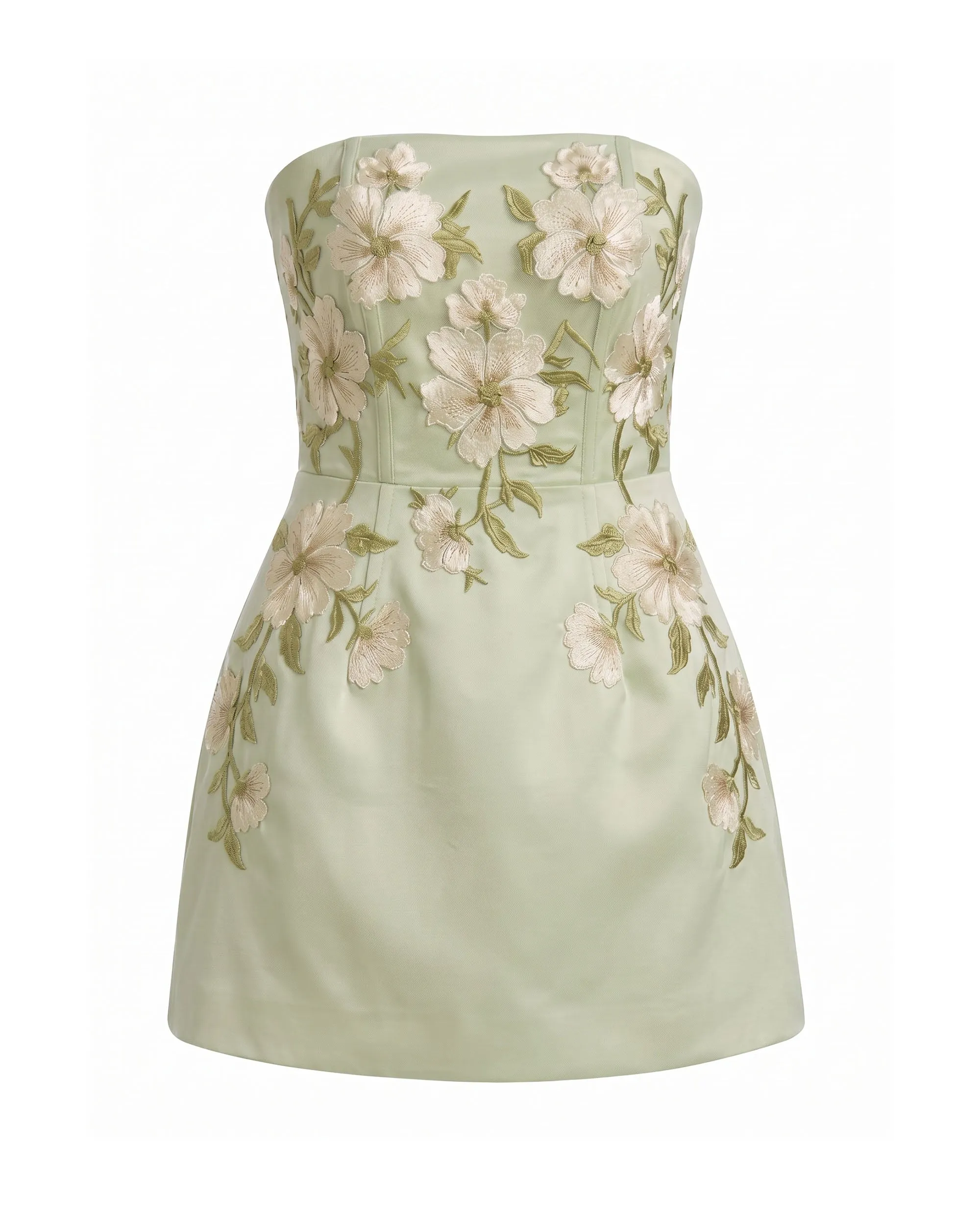 Floral Embroidered Strapless Corset Mini Dress - Light Yellowish Green sold by JW PEI product image thumbnail 3