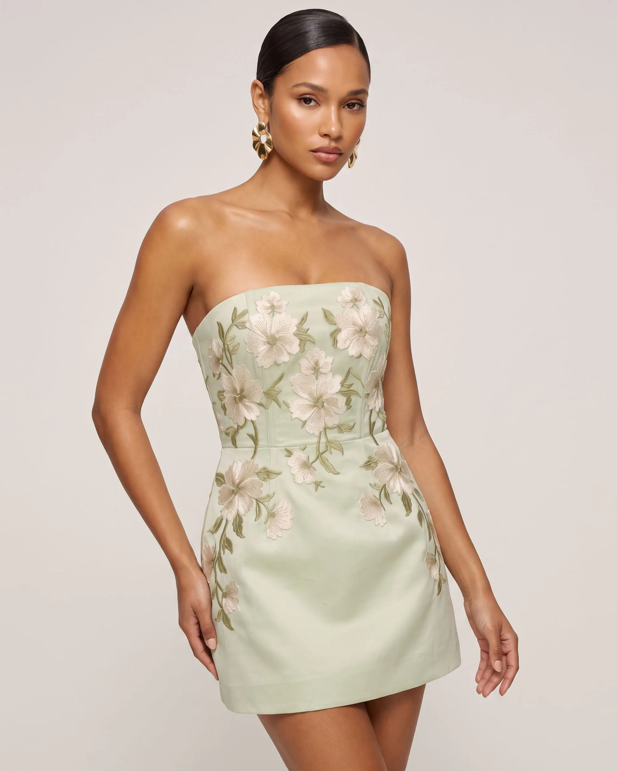 Floral Embroidered Strapless Corset Mini Dress - Light Yellowish Green sold by JW PEI product image thumbnail 2