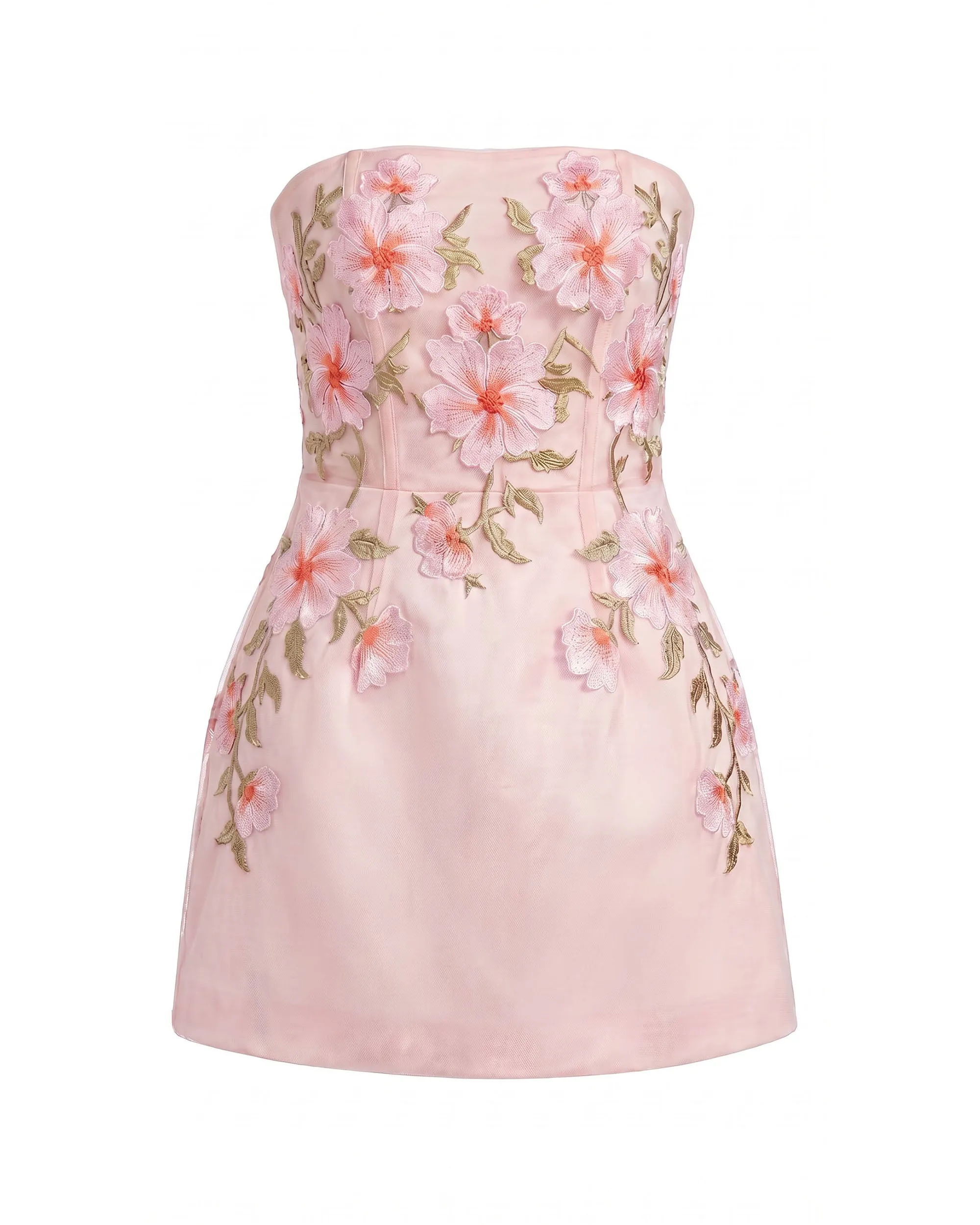 Floral Embroidered Strapless Corset Mini Dress - Light Pink sold by JW PEI product image thumbnail 3
