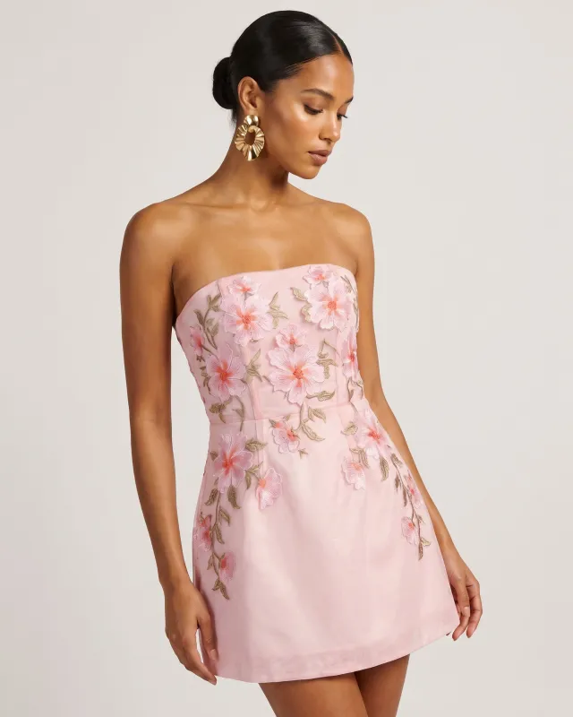Floral Embroidered Strapless Corset Mini Dress - Light Pink made by JW PEI