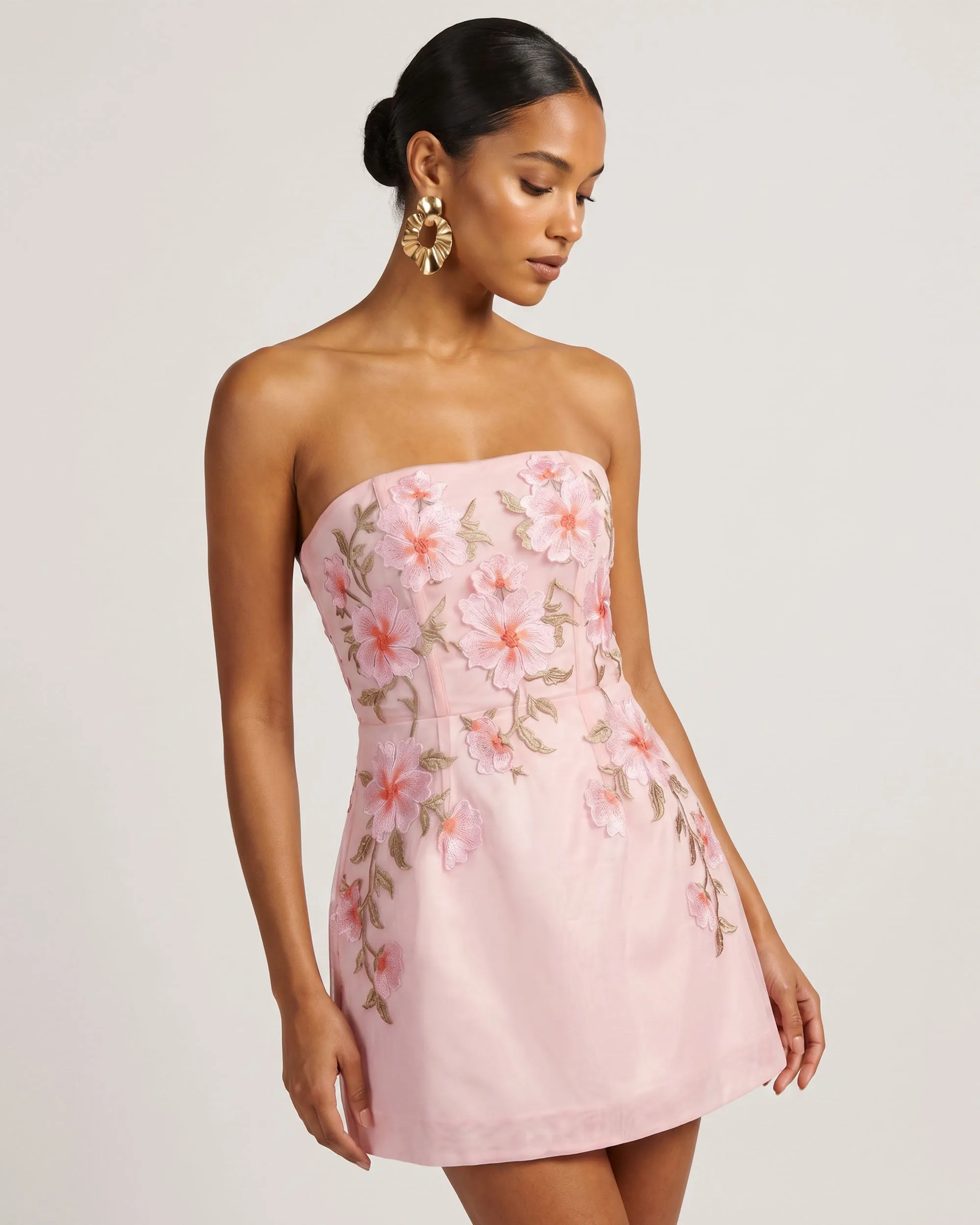 Floral Embroidered Strapless Corset Mini Dress - Light Pink sold by JW PEI