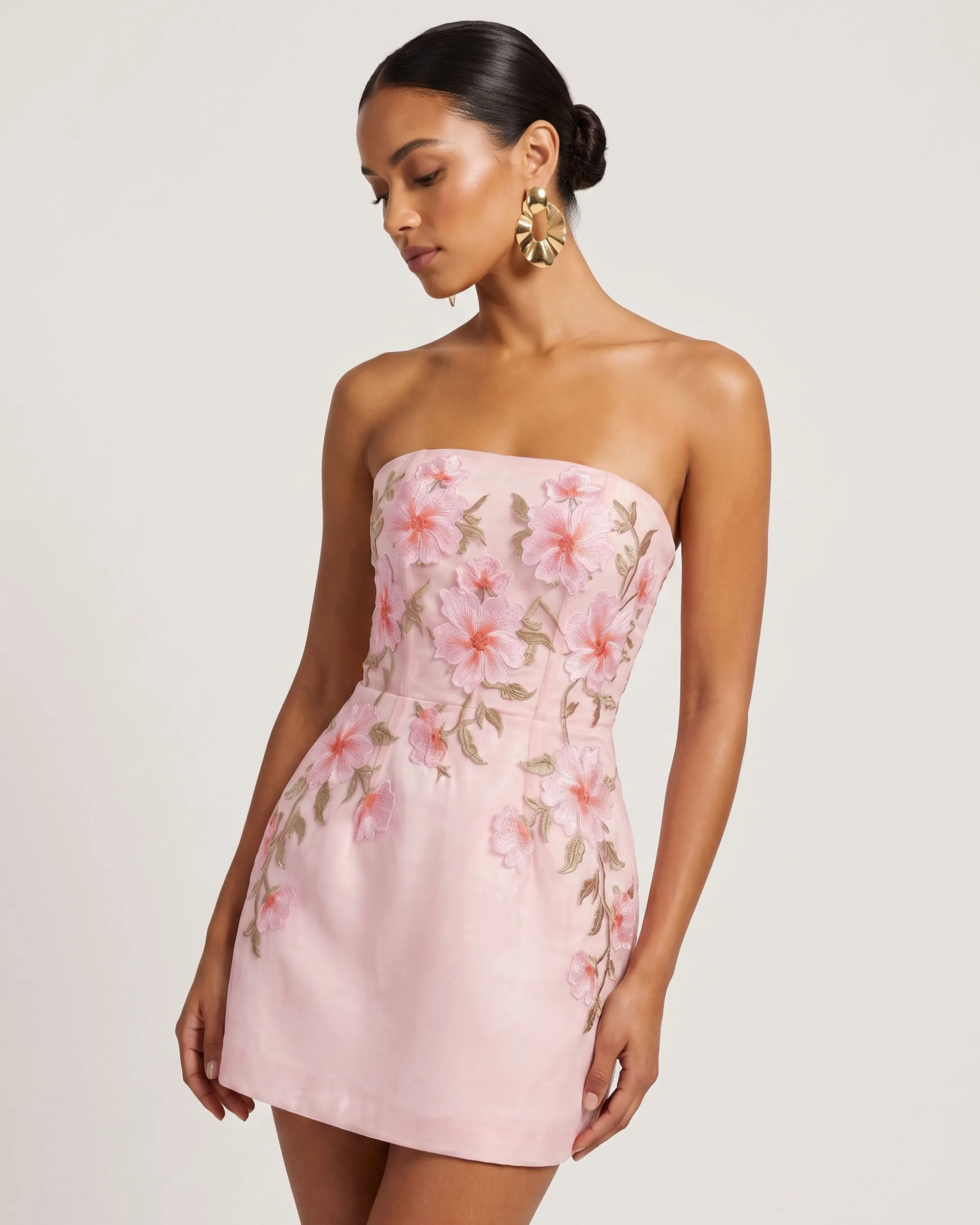 Floral Embroidered Strapless Corset Mini Dress - Light Pink sold by JW PEI product image thumbnail 2