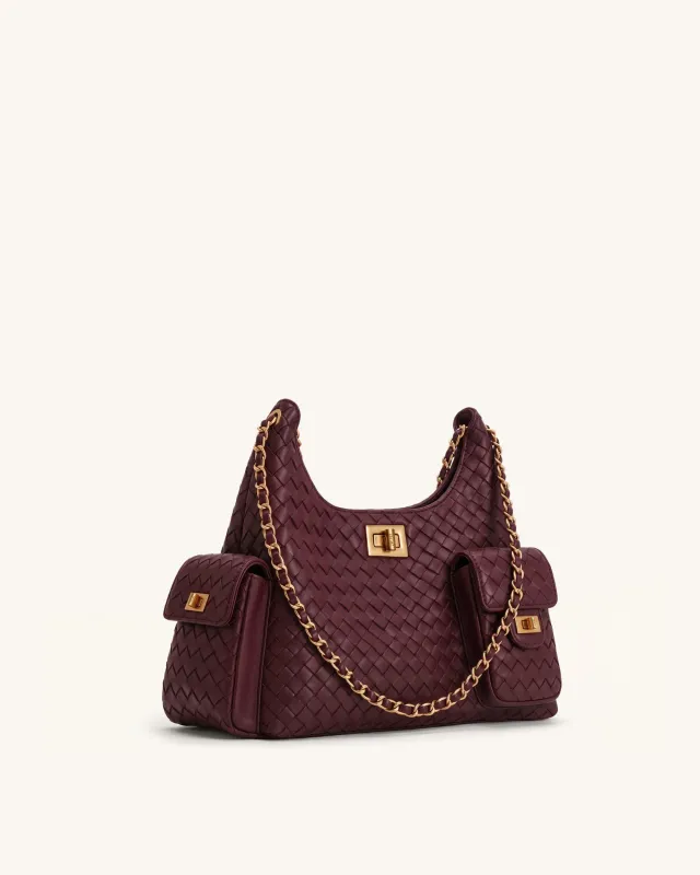 Vivian Woven Chain Shoulder Bag - Dark Burgundy made by JW PEI