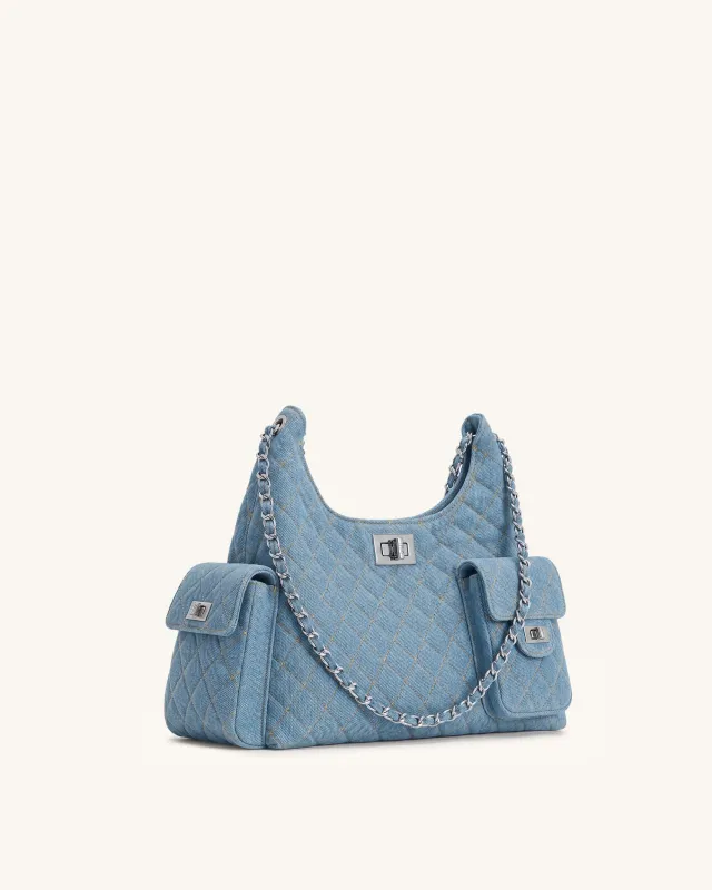 Vivian Quilted Chain Shoulder Bag - Light Blue Denim made by JW PEI