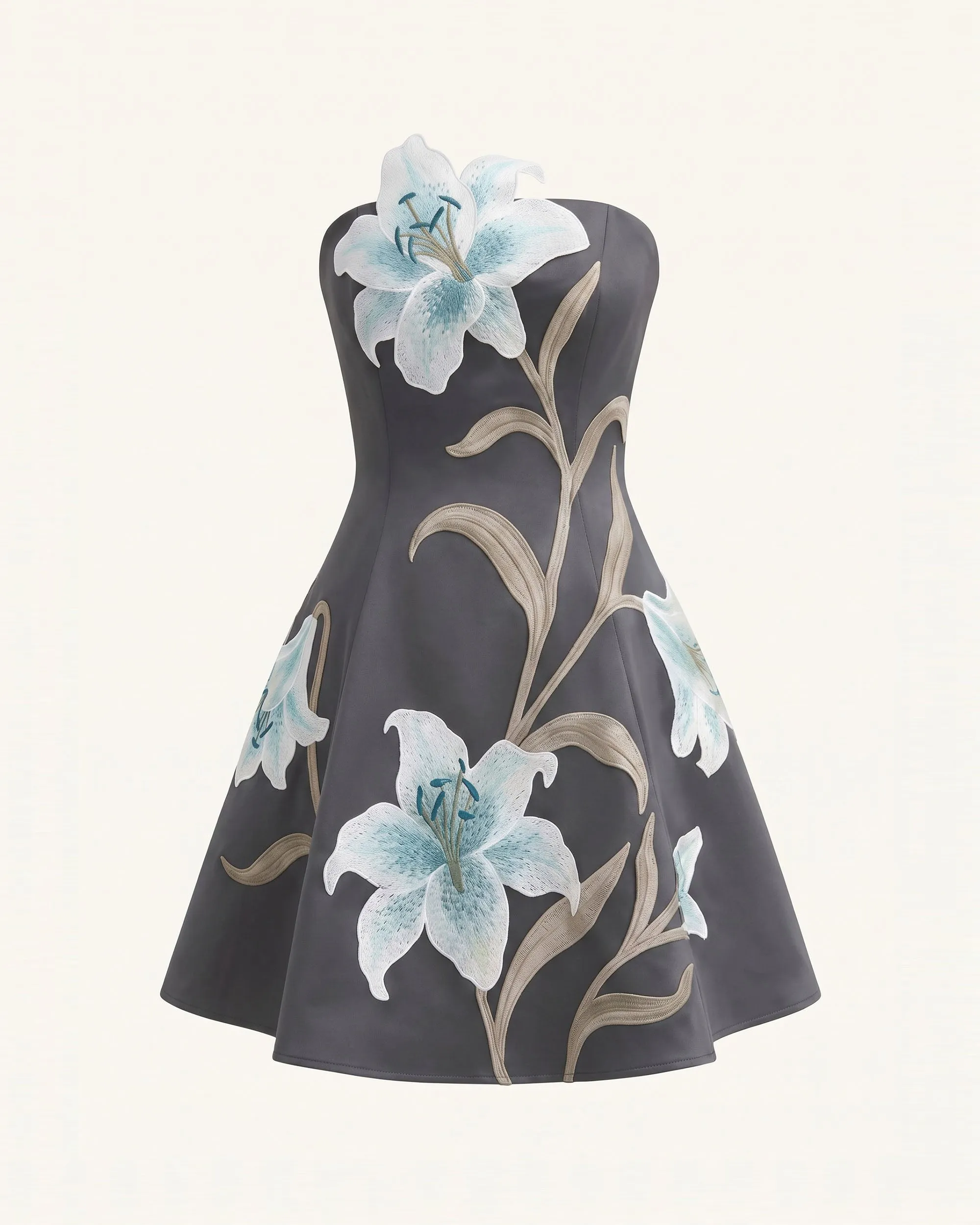 Lily Floral Print Strapless A-Line Mini Dress - Grey sold by JW PEI product image thumbnail 3