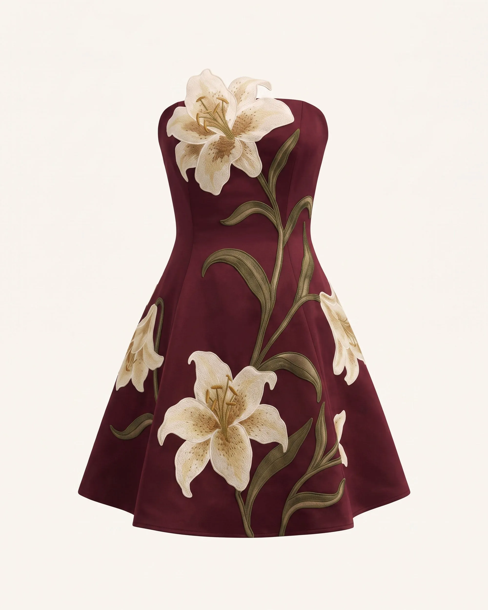 Lily Floral Print Strapless A-Line Mini Dress - Burgundy sold by JW PEI product image thumbnail 3