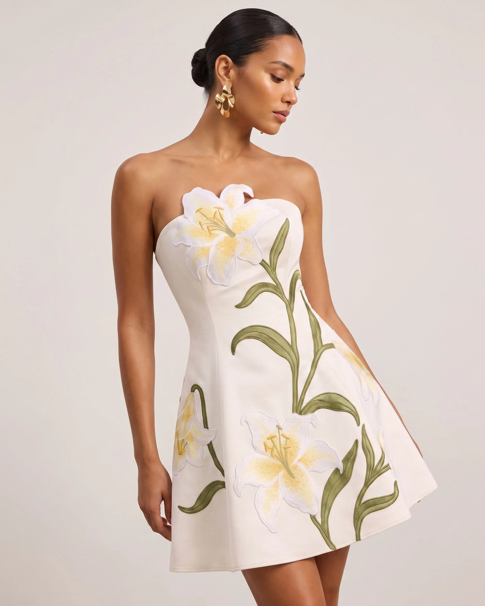 Lily Floral Print Strapless A-Line Mini Dress - White sold by JW PEI product image thumbnail 2