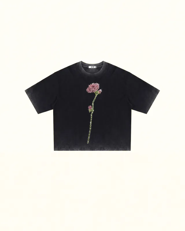 The Enchanted Rhinestone Rose Tee - Faded Black made by JW PEI