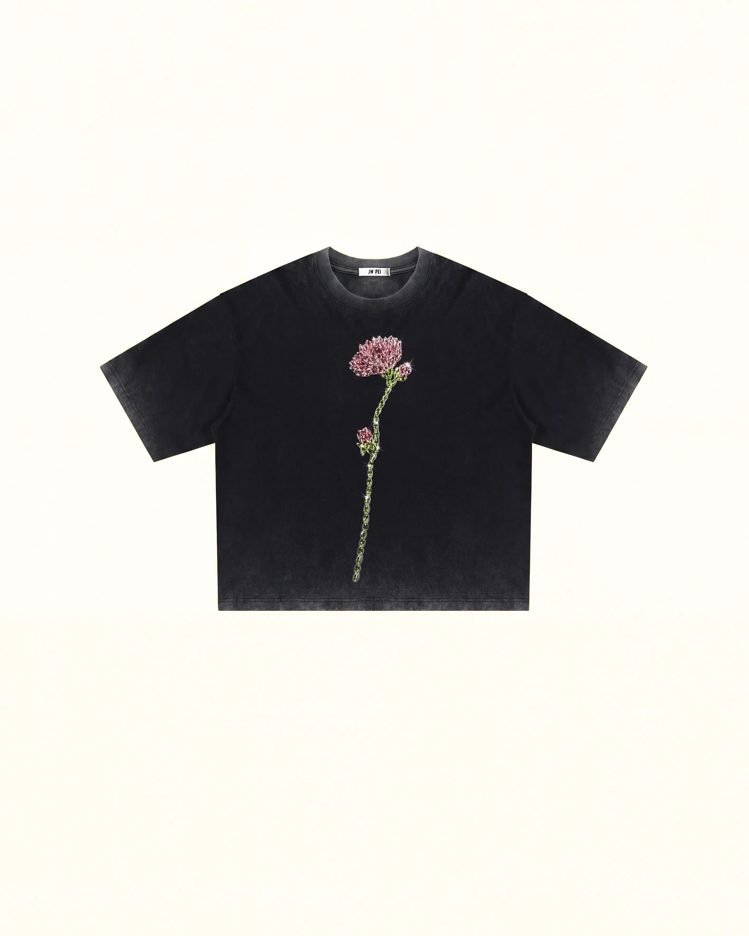 The Enchanted Rhinestone Rose Tee - Faded Black sold by JW PEI