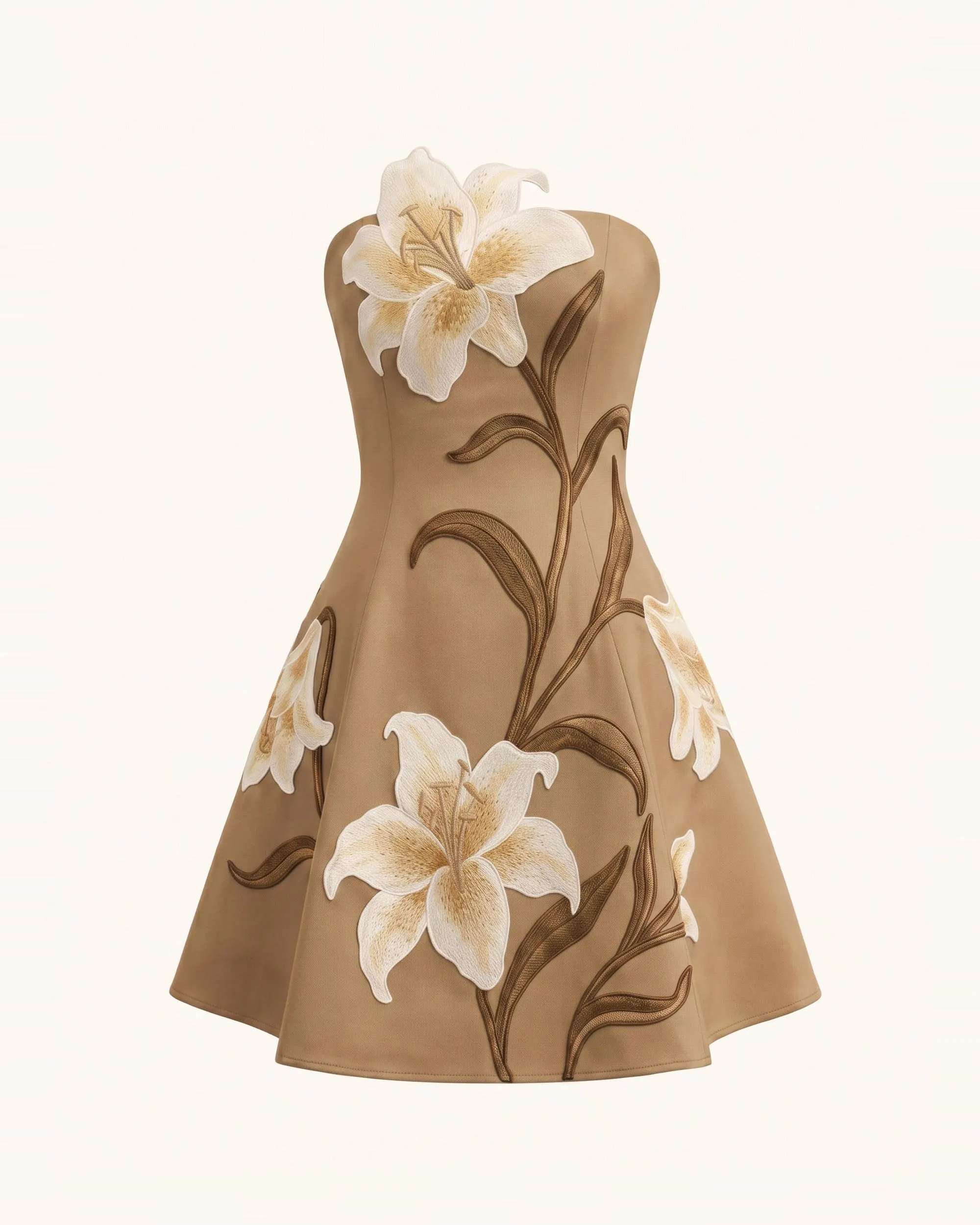 Lily Floral Print Strapless A-Line Mini Dress - Mocha Brown sold by JW PEI product image thumbnail 3