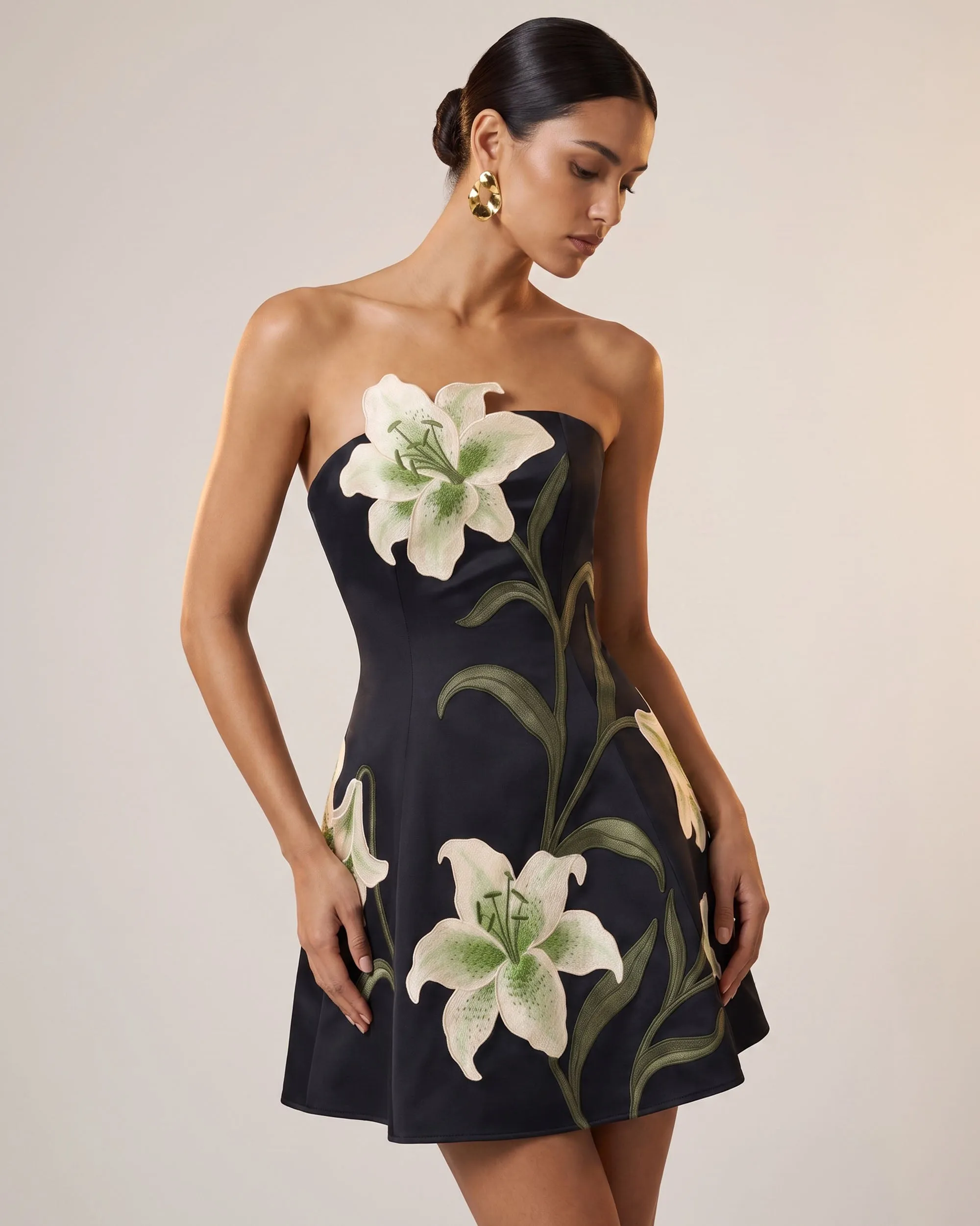 Lily Floral Print Strapless A-Line Mini Dress - Black sold by JW PEI product image thumbnail 2