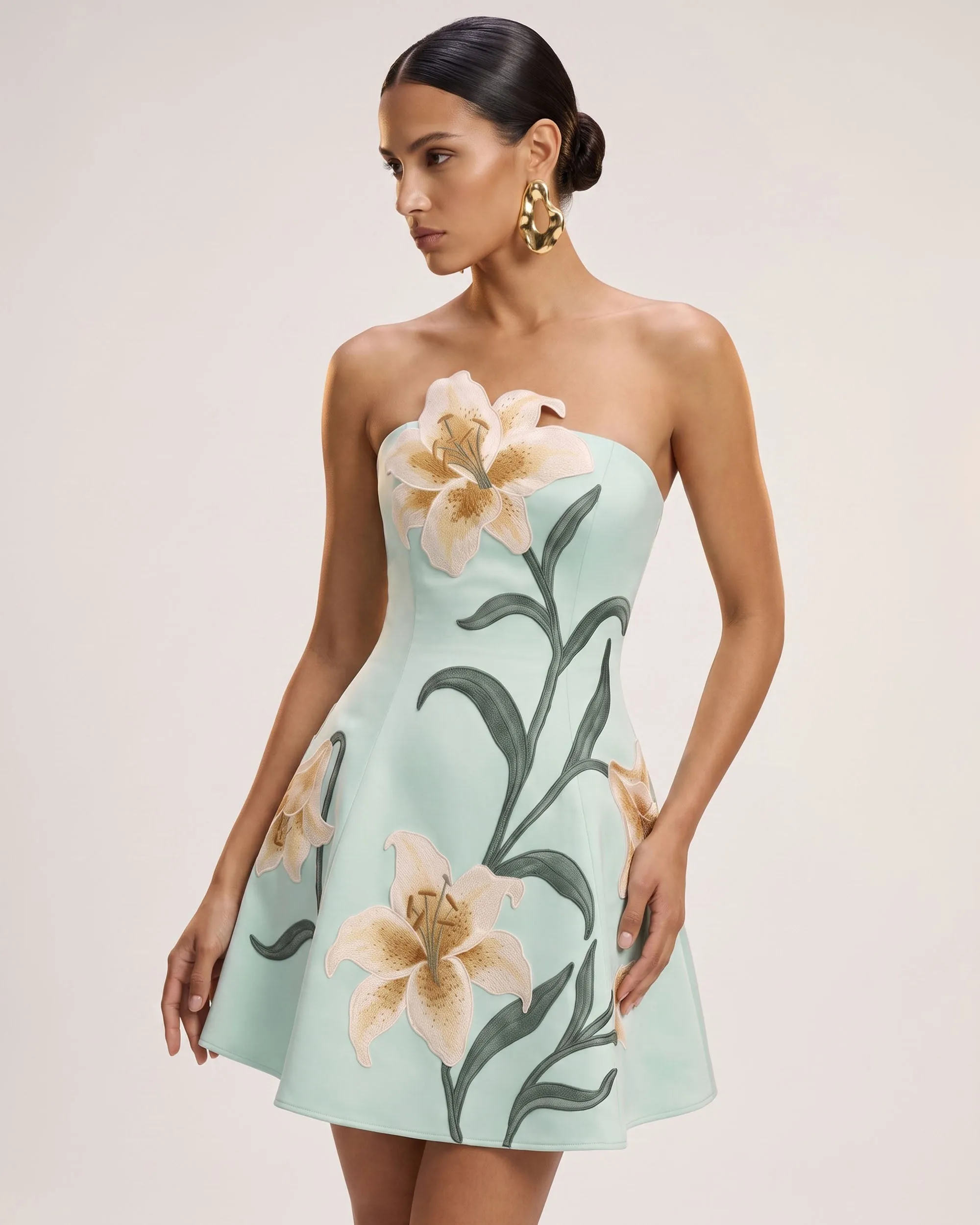 Lily Floral Print Strapless A-Line Mini Dress - Mint Green sold by JW PEI