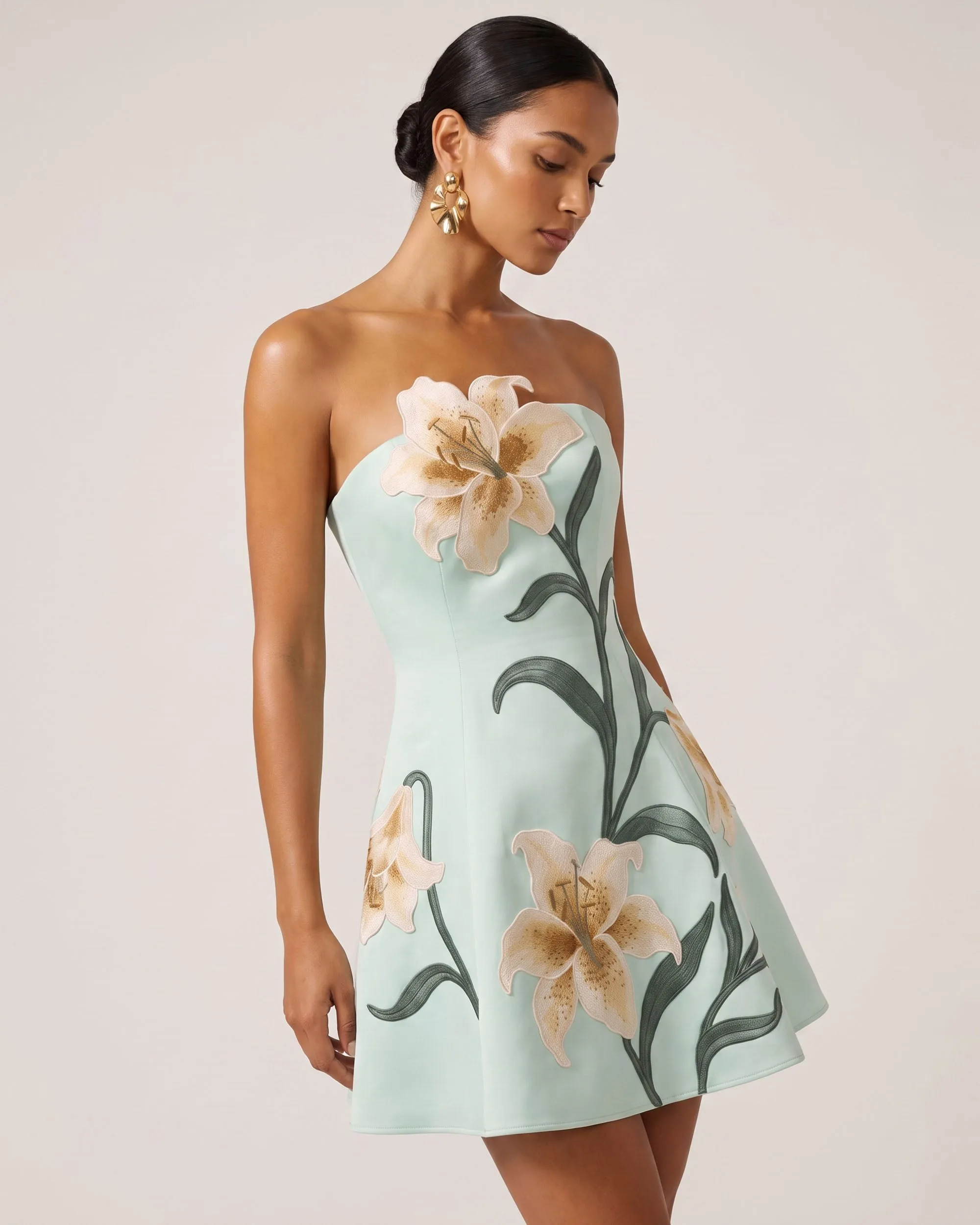 Lily Floral Print Strapless A-Line Mini Dress - Mint Green sold by JW PEI product image thumbnail 2