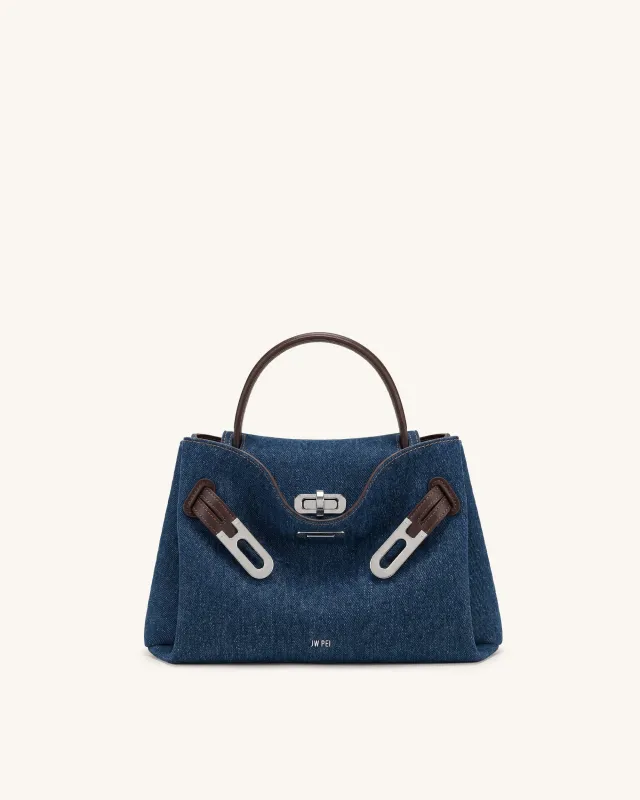 Rhea Small Double Buckle Shoulder Bag - Dark Blue Denim made by JW PEI