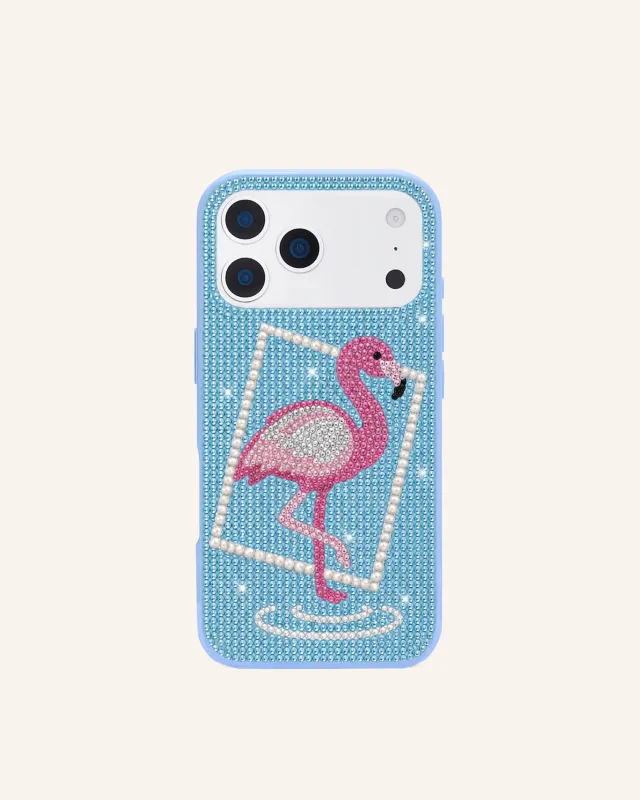 Flamingo Artificial Crystal Phone Case – Light Blue made by JW PEI