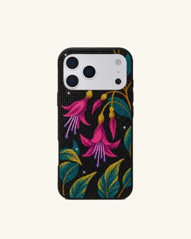 Pink Floral Artificial Crystal Phone Case – Black made by JW PEI