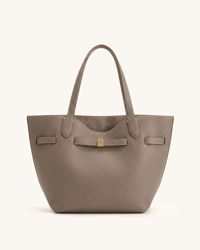 Hana Belted Pebbled Tote Bag - Taupe made by JW PEI