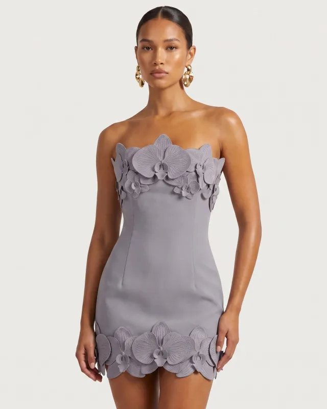 Orchid Trim Strapless Mini Dress - Grey made by JW PEI