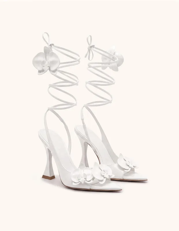 Rosalie Orchid Appliqué Lace-Up Heels - White made by JW PEI