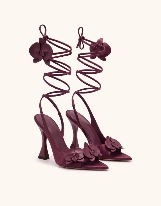 Rosalie Orchid Appliqué Lace-Up Heels - Burgundy made by JW PEI