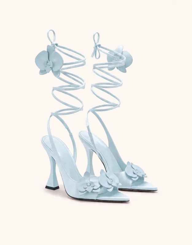 Rosalie Orchid Appliqué Lace-Up Heels - Light Blue made by JW PEI