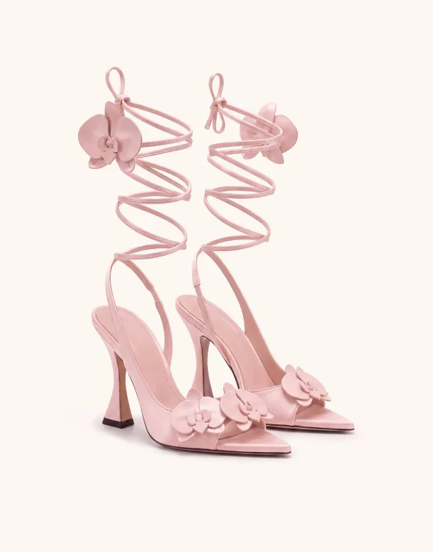 Rosalie Orchid Appliqué Lace-Up Heels - Blush Pink made by JW PEI