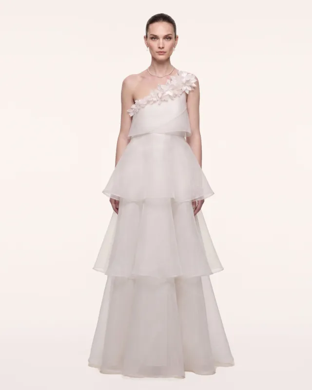 3D Floral Layered One-Shoulder Dress - Ivory made by JW PEI